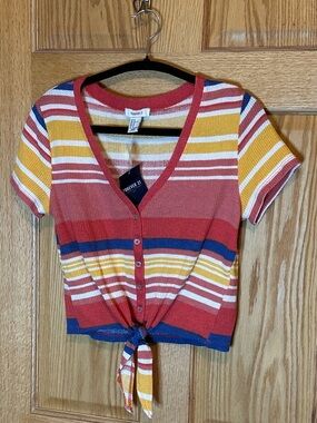 Forever 21 Multicolor Striped Top tie front nwt size medium
